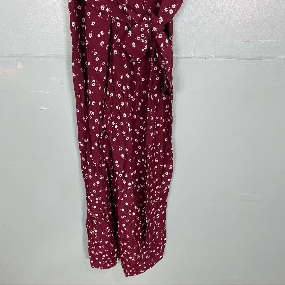 Faithfull The Brand Bonnie Jumpsuit V Neck Red Floral Daisy Short Sleeve Sz 4‎